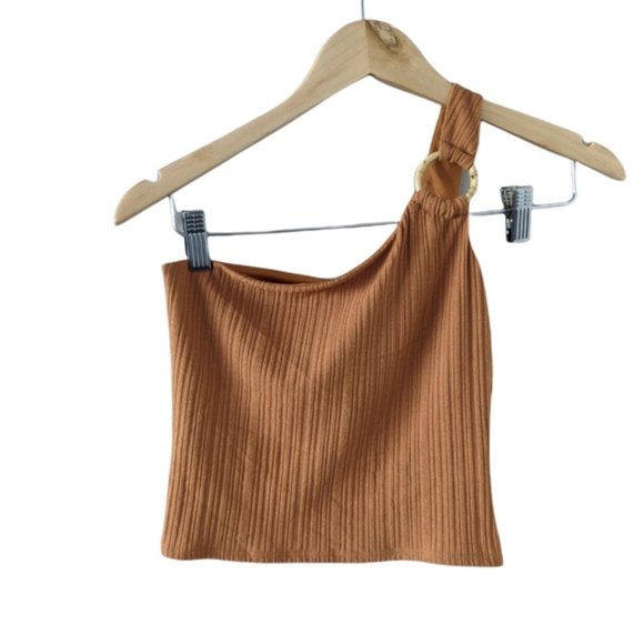 NWT / TOPSHOP / ONE SHOULDER CROP TOP / SIZE 6 / MUSTARD YELLOW - Picture 2 of 8